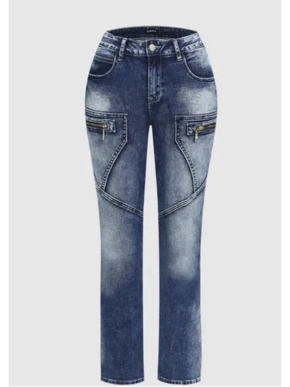 Flamingals Zip Pocket Roll Hem Mid Waist Crop Jeans Without Belt M